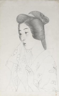 Sketch of Woman Holding a Towel, 1920. Creator: Hashiguchi Goyo.