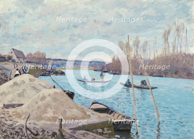 The Seine at Port-Marly, Piles of Sand, 1875. Creator: Alfred Sisley.
