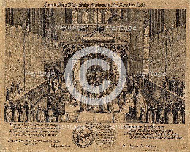 The coronation of King Ferdinand II as Holy Roman Emperor. Artist: Kieser, Eberhard (1583-1631)