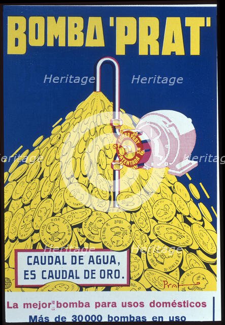 Advertising of 'Bomba Prat', water pump for domestic use, made in Badalona, 1929. Creator: Furnells, Joan (1870-1929).