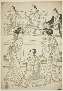 The Actors Segawa Kikunojo III as the ghost of Yatsuhashi, Sawamura Sojuro III as Soga no ..., 1783. Creator: Torii Kiyonaga.