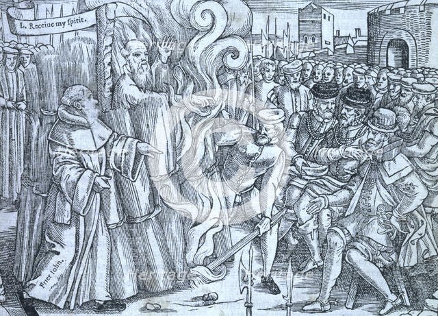 The burning of Thomas Cranmer, Archbishop of Canterbury, 1563. Creator: Unknown.
