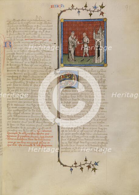 Jeremiah Sending a Message to the Jews Held Captive in Babylon, about 1360-1370. Creator: Master of Jean de Mandeville.