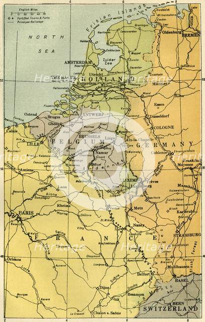 'Map of the Belgian Frontier with Forts', 1919. Creator: Unknown.