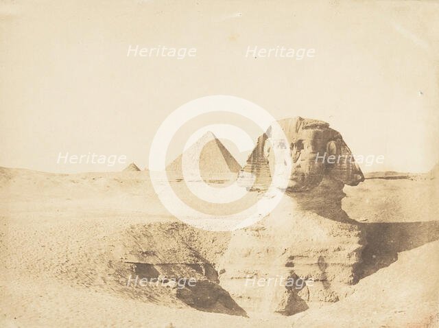 Vue du grand Sphinx et de la grande pyramide de Menkazeh (Mycerinus), December 1849. Creator: Maxime du Camp.