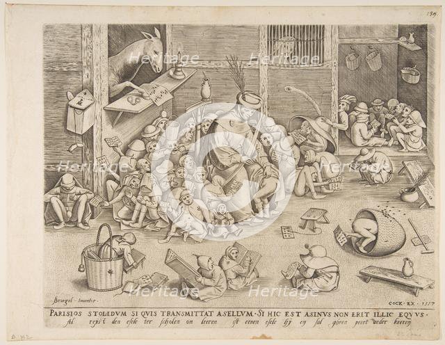 The Ass at School, 1557. Creator: Pieter van der Heyden.