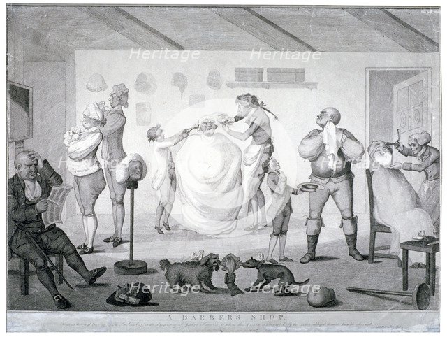 'A barber's shop', 1784. Artist: Anon