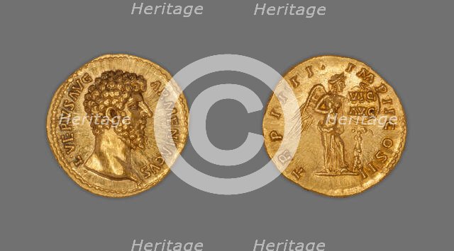 Aureus (Coin) Portraying Emperor Lucius Verus, December 163-December 164, issued by Marcus Aurelius. Creator: Unknown.