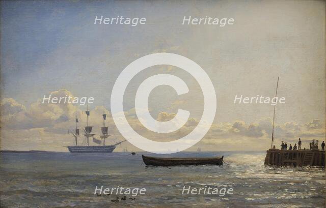 A Ship of the Line at Anchor, 1847. Creator: Emanuel Larsen.