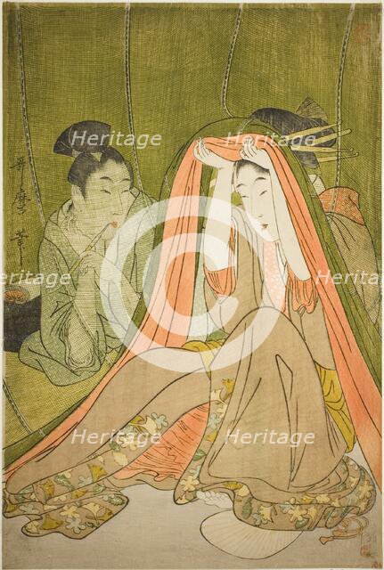 Emerging from a Mosquito Net, Japan, c. 1797/1800. Creator: Kitagawa Utamaro.
