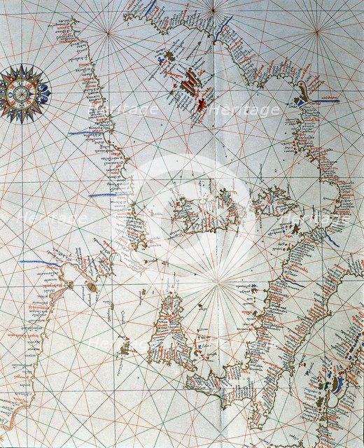 Atlas of Joan Martines, Messina, 1582. Portulan chart of the western Mediterranean, with Italy, E…