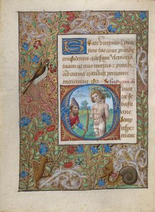 Initial O: Saint Sebastian; Book of Hours, about 1480-1490. Creator: Georges Trubert.