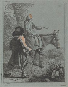 Peasant Woman Seated on a Donkey and a Peasant Man. Creator: Francesco Londonio.