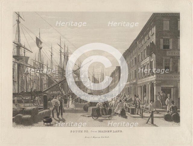 South Street from Maiden Lane, New York, in 1828, 1834. Creator: William James Bennett.