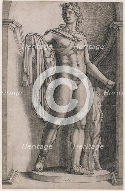 Speculum Romanae Magnificentiae: Apollo Belvedere, ca. 1514-36., ca. 1514-36. Creator: Agostino Veneziano.