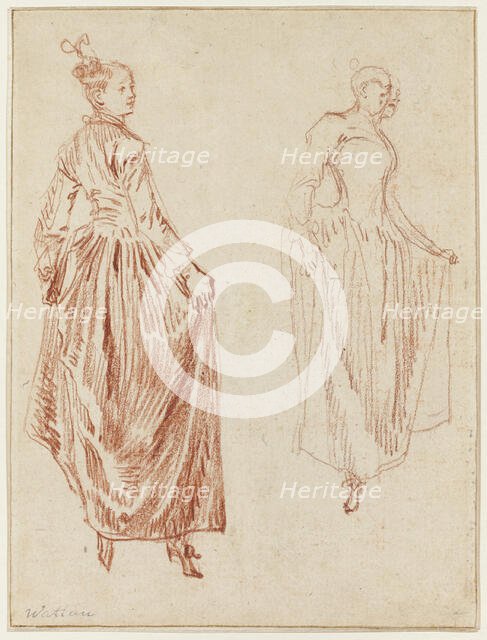 Two Studies of a Dancer, Raising Her Skirt in Her Two Hands, 1712/13. Creator: Jean-Antoine Watteau.