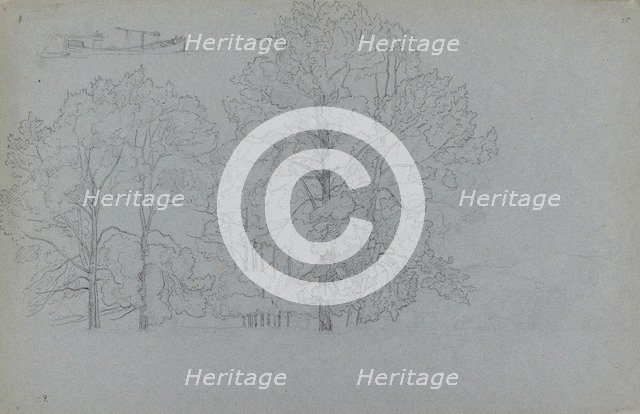 Study of trees, with a slight study of a barge, 1859. Artist: Camille Pissarro.