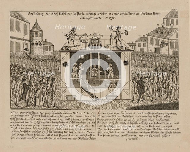 Vorstellung der Kopf-Maschine zu Paris, 1792. Creator: Anonymous.