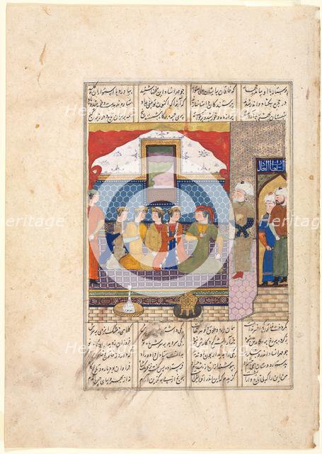 Nushirwan Sends Mihran Sitad to Fetch the Daughter of the King of China (Recto)..., c. 1482. Creator: Unknown.