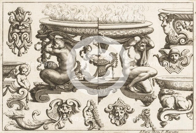 Desseins de Brasiers dont les Ornements peuuent Seruir aux Cuuettes, Tables, et autre..., 1660-1713. Creator: Alexis Loir I.