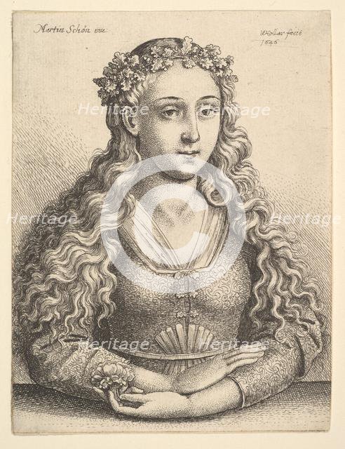 Woman with a Wreath of Oak Leaves, 1646. Creator: Wenceslaus Hollar.