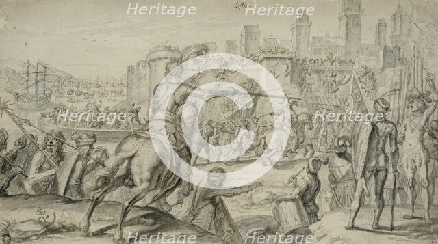 Lisbon Captured by French Troops under Robert of Normandy. Creator: Crispijn van de Passe.