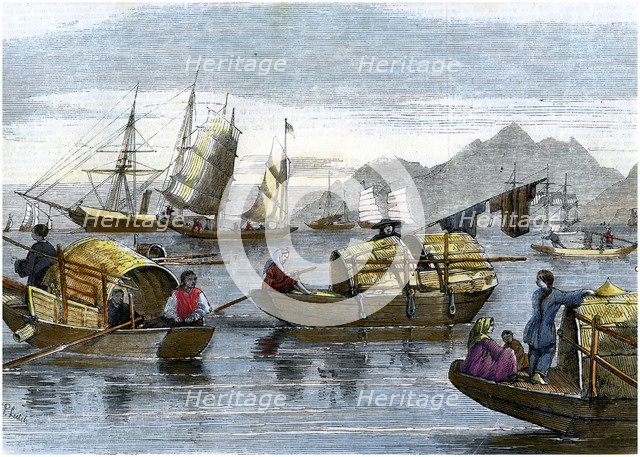Chinese sampans in the harbour of Hong Kong, c1875. Artist: Unknown
