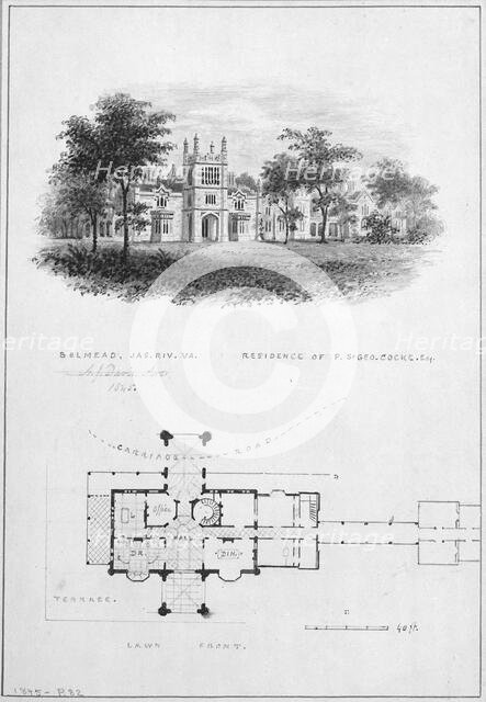Belmead, James River, Virginia, Residence of Philip St. George Cocke..., 1845. Creator: Alexander Jackson Davis.