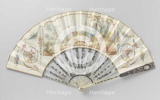 Folding fan with pastoral scene, c.1780-c.1790. Creator: Anon.
