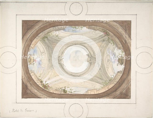 Design for Trompe L'Oeil Ceiling for Dining Room, Hôtel de Trévise, 1850-1910. Creators: Jules-Edmond-Charles Lachaise, Eugène-Pierre Gourdet.