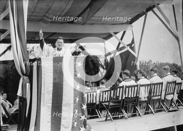 Military Field Mass By Holy Name Soc. of Roman Catholic Church - Father Eugene Del..., 1910. Creator: Harris & Ewing.