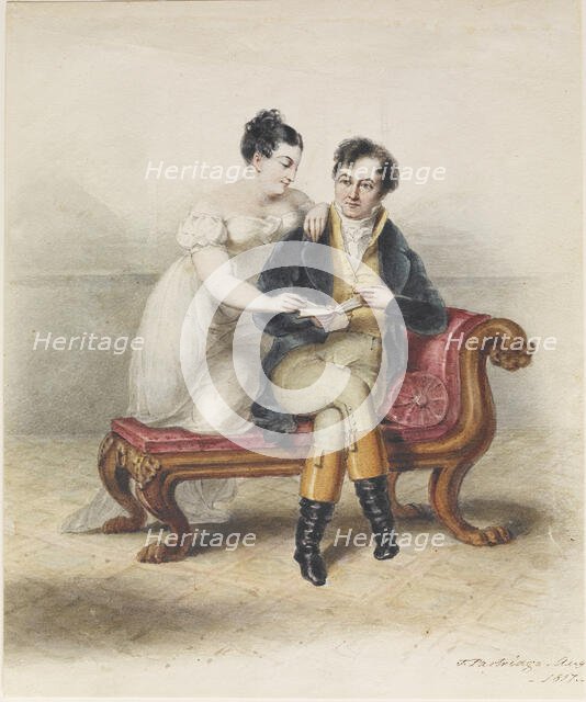 A Couple Seated on a Sofa, 1817. Creator: Joseph Partridge.