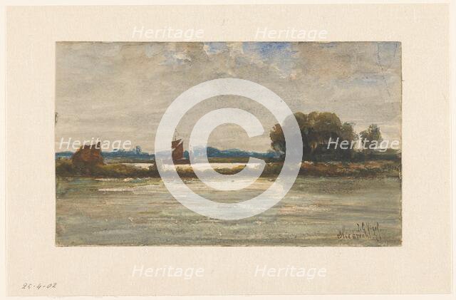 River view at Sliedrecht with sailing ship, 1871. Creator: Johannes Gysbert Vogel.