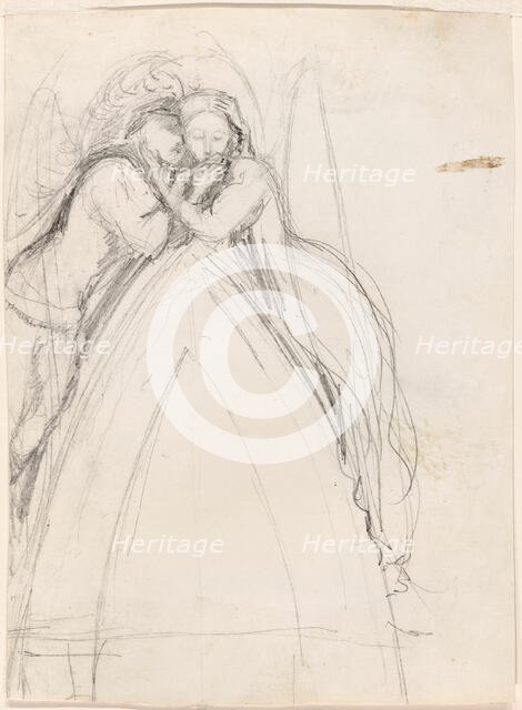 Design for a Gothic Arch with the Artist and Effie Ruskin Embracing (recto); Design for..., 1853. Creator: John Everett Millais.