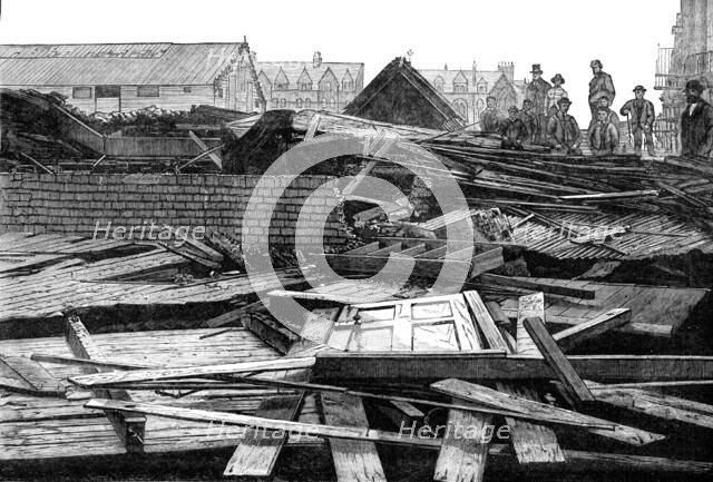 The Late Destructive Gale of Wind: ruins of the iron church at Whitby after the gale, 1881. Creator: Unknown.