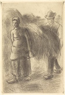 Peasants Carrying Hay (Paysans portant du foin), 1900. Creator: Camille Pissarro.
