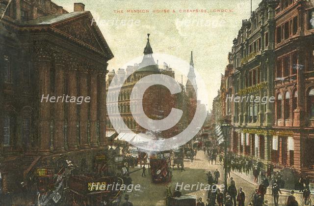 'The Mansion House & Cheapside, London', late 19th-early 20th century. Creator: Unknown.