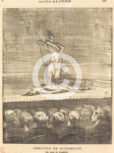 Théâtre de Bordeaux - on joue la tragédie, 1871. Creator: Honore Daumier.