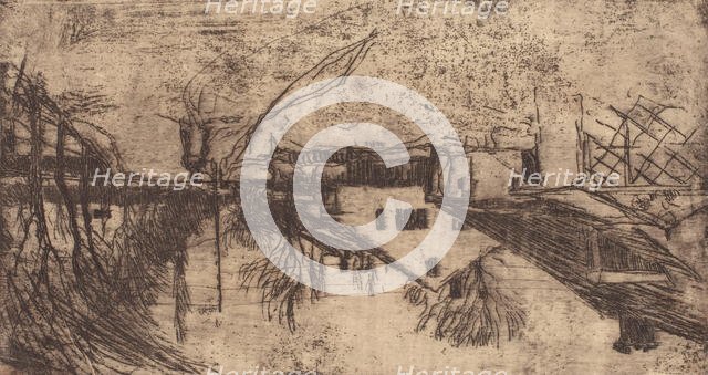 Houses, Trees, Figures, about 1883. Creator: Joseph Frank Currier.