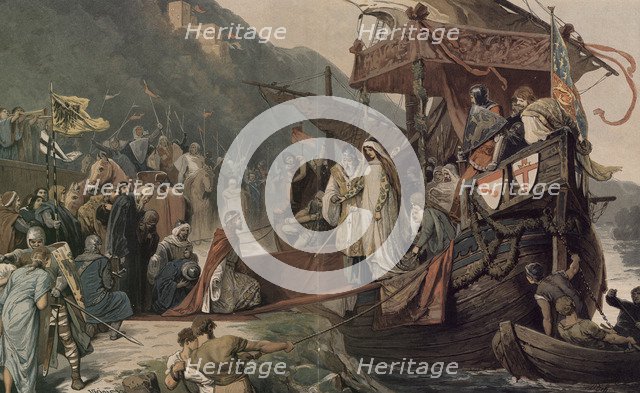 Emperor Frederick II receives at Stolzenfels his bride Isabella. Artist: Zick, Alexander (1845-1907)