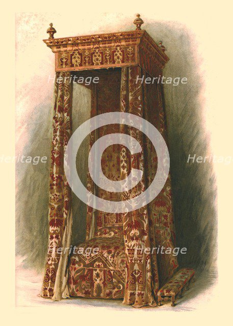 Upholstered bed, 1905. Artist: Shirley Slocombe.