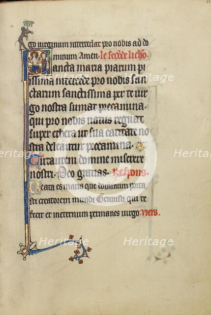 Initial S: The Virgin Mary and Christ Showing his Wounds; Ruskin Hours, about 1300. Creator: Unknown.