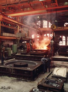 Pouring molten steel, Kockums shipyard, Malmö, Sweden, 1981. Artist: Unknown