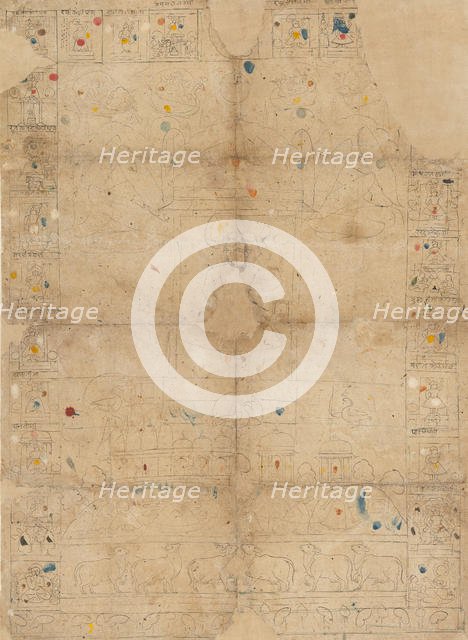 Diagram for a Pichawai Depicting the Sharad Purnima (the Autumn Full Moon), mid-19th century. Creator: Unknown.