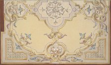 Partial design for the decoration of a ceiling with scrolls and swags of fruit, 1830-97. Creators: Jules-Edmond-Charles Lachaise, Eugène-Pierre Gourdet.