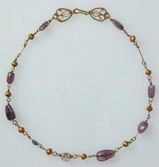 Gold Necklace with Amethysts, Glass, and Gold Beads, Byzantine, 6th-7th century. Creator: Unknown.
