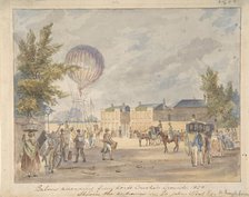 Balloon Ascending Near the Entrance to Lord's Cricket Ground, 1839, ca. 1839. Creator: After Robert Bremmel Schnebbelie.