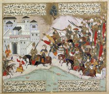 The Army of Shah Ramin Attacking the Iron Fortress..., 1593-1594/1002 A.H.. Creator: Unknown.
