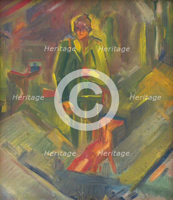 Standing Hunter with a Dog, 1930-1940. Creator: Arnold Peter Weisz-Kubincan.