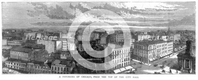 Panorama of Chicago from the top of the City Hall, USA, 1871. Artist: Unknown